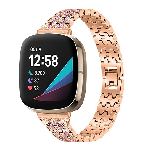 

1 pcs Smart Watch Band for Fitbit Versa 3 / Sense Stainless Steel Smartwatch Strap Bling Diamond Jewelry Bracelet Replacement Wristband