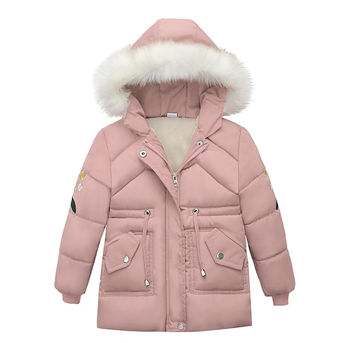 

Toddler Girls' Down Coat Coat Outerwear Plain Long Sleeve Pocket Coat Street Active Adorable Black Pink Red Winter Fall 3-6 Years