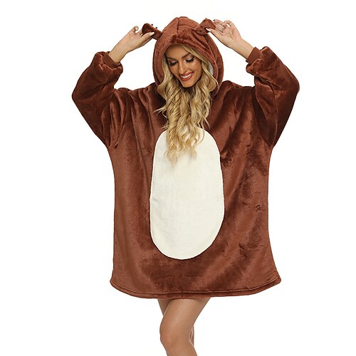 

Women's Couple's Pajamas Winter Nightgown Wearable Blanket Winter Hoodie Blanket Animal Bear Comfort Oversized Plush Home Bed Fleece Warm Hoodie Long Sleeve Pocket Winter Fall Brown / Flannel / Pjs