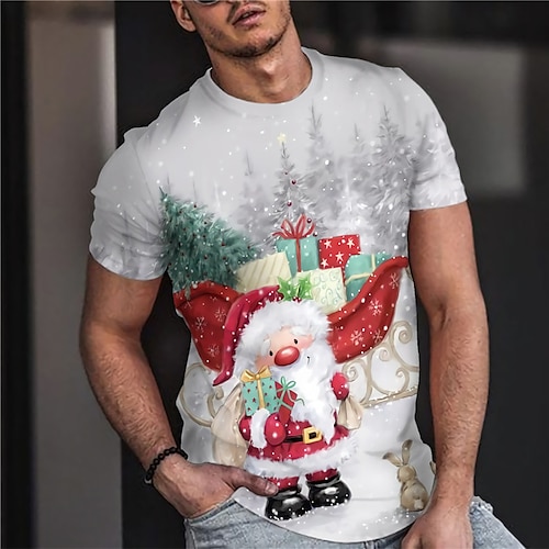 

Men's Unisex Christmas T shirt 3D Print Graphic Prints Santa Claus Print Short Sleeve Tops Casual Designer Big and Tall Gray / Summer