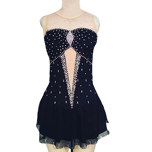 

Figure Skating Dress Women's Girls' Ice Skating Dress Outfits Black Open Back Patchwork Mesh Spandex High Elasticity Competition Skating Wear Handmade Crystal / Rhinestone Sleeveless Ice Skating