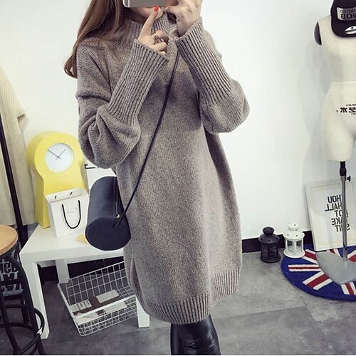 

Women's Pullover Sweater jumper Jumper Knit Tunic Knitted Solid Color Turtleneck Basic Stylish Home Daily Winter Fall Green Wine One-Size / Long Sleeve / Casual / Going out / Loose Fit