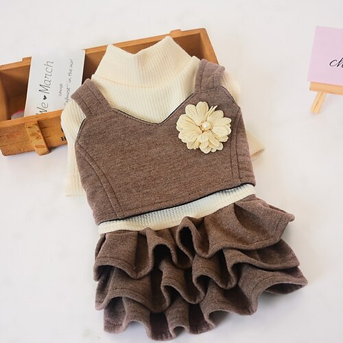 

Dog Dress Pet Clothes Coat Fashion Vintage Design Winter Spring Thickened Woolen Twin Sets Vest Knit Outfit Holiday