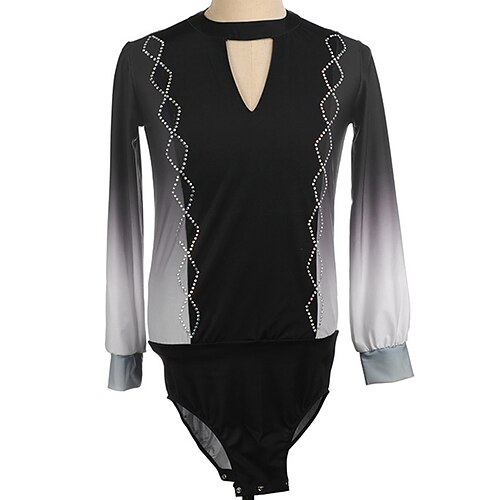

Figure Skating Top Men's Boys' Ice Skating Outfits Top Black High Elasticity Training Competition Skating Wear Handmade Crystal / Rhinestone Long Sleeve Ice Skating Figure Skating