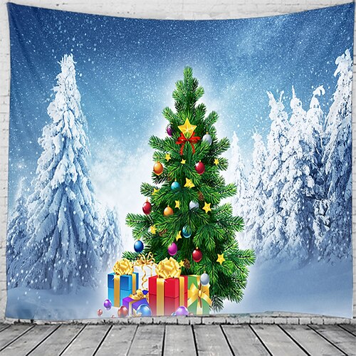 

Christmas Holiday Party Wall Tapestry Art Decor Photography Background Tablecloth Hanging Bedroom Living Room Dorm Decoration Christmas Tree Gift Fireplace