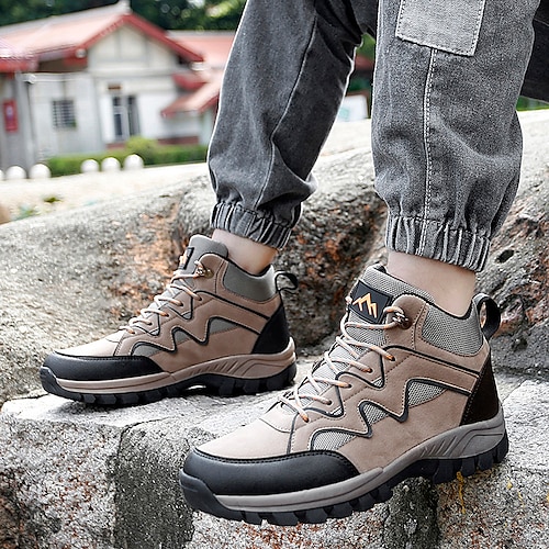 

Men's Boots Hiking Boots Sporty Casual Outdoor Daily Hiking Shoes Elastic Fabric Mid-Calf Boots Khaki Coffee Gray Fall Spring