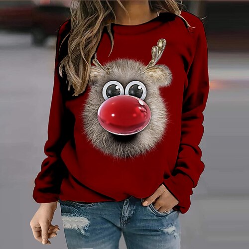 

Women's Sweatshirt Pullover Reindeer Elk Rudolph Print Christmas Christmas Gifts Casual 3D Print Active Streetwear Hoodies Sweatshirts Wine Red Purple Gray