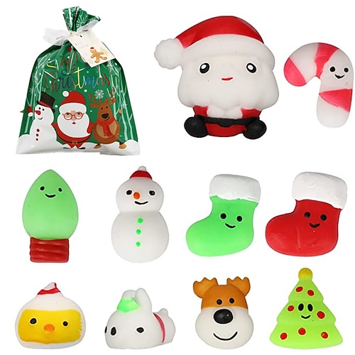 

Squishy Fidget Toys Mini Mochi Squishies 10 Pcs Party Christmas Mochi Favors for Teenagers Kawaii Snow Man Squishy Stress Relief Toys with Storage Bag