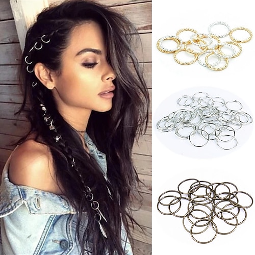 

200 Pcs Gold/Silver Hair Braid Dreadlock Beads Cuffs Rings Tube Accessories Hoop Circle Approx 8-18mm Inner Hole Hair Rings