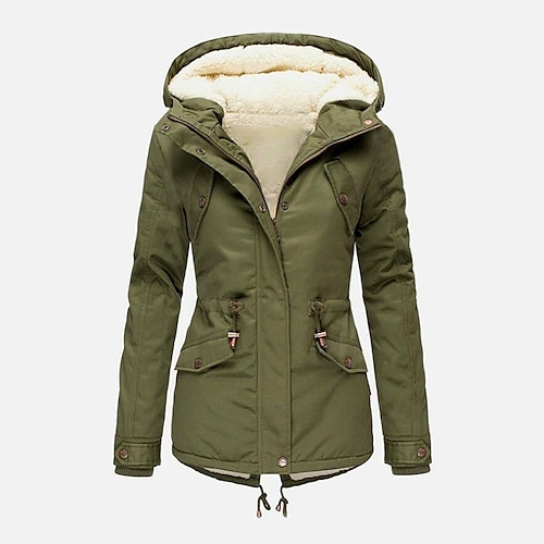 

Women's Winter Jacket Winter Coat Parka Hoodie Jacket Outdoor Work Daily Winter Fall Regular Coat Regular Fit Windproof Warm Casual Jacket Long Sleeve Solid Color Full Zip Fleece Lined Navy Green