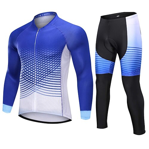 

21Grams Men's Cycling Jersey with Tights Long Sleeve Mountain Bike MTB Road Bike Cycling Blue Bike Clothing Suit 3D Pad Breathable Quick Dry Moisture Wicking Back Pocket Polyester Spandex Sports