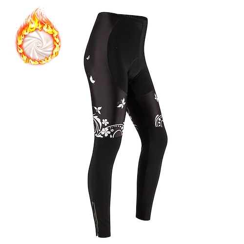

Women's Cycling Tights Bike Bottoms Winter Mountain Bike MTB Road Bike Cycling Sports Butterfly Floral Botanical Thermal Warm Fleece Lining 3D Pad Warm Black Fleece Spandex Clothing Apparel Bike Wear