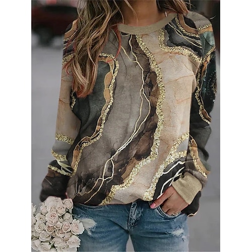 

Women's Sweatshirt Abstract Sports & Outdoor Casual 3D Print Cotton Casual Hoodies Sweatshirts Loose Brown