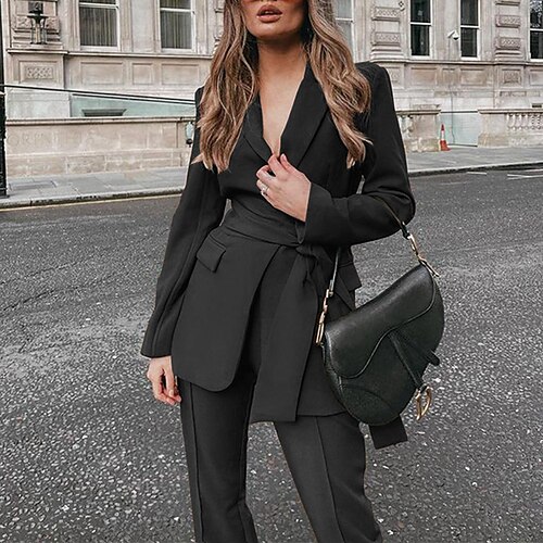 

Women's Suits Blazer Outdoor Work Street Fall Spring Regular Coat Regular Fit Breathable Formal Style Casual Jacket Long Sleeve Solid Color Pocket Black Wine Khaki
