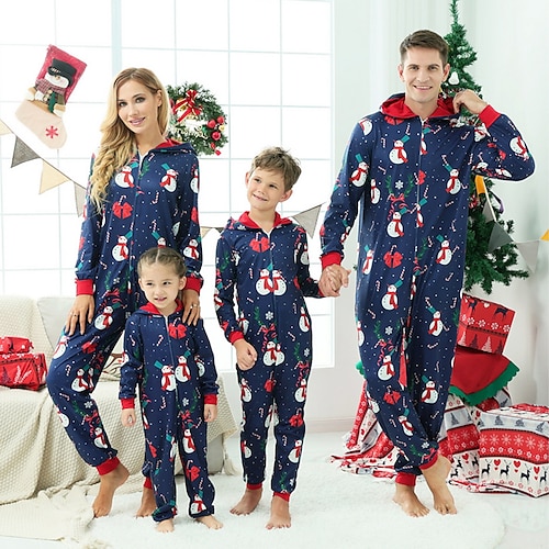 

Christmas Pajamas Ugly Family Set Graphic Snowman Christmas pattern Christmas Gifts Print Green Dusty Blue Long Sleeve Mom Dad and Me Active Matching Outfits Homes Fall Spring Casual