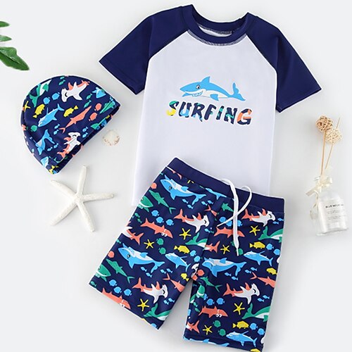 

Kids Boys Three Piece Swimwear Outdoor Animal Active Print Bathing Suits 2-9 Years Spring Blue