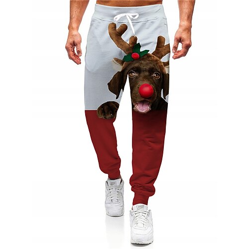 

Men's Christmas Pants Sweatpants Joggers Trousers Drawstring Elastic Waist Graphic Dog Christmas Outdoor Sports Full Length Casual Daily Designer Casual / Sporty Red Micro-elastic