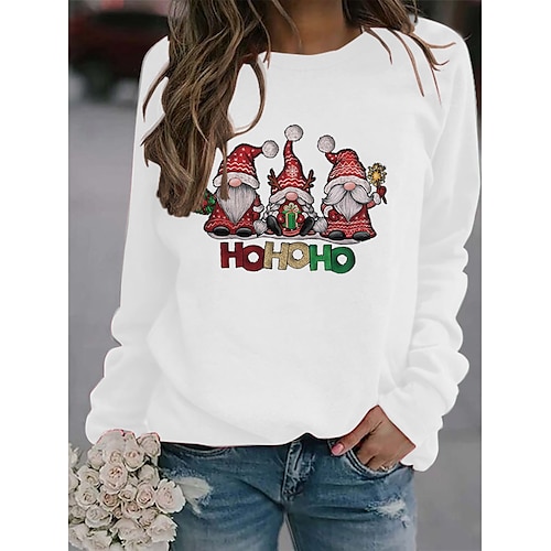 

Women's Sweatshirt Pullover Active Streetwear Christmas Print Black White Yellow Santa Claus Text Gnome Christmas Gifts Crew Neck Long Sleeve Cotton