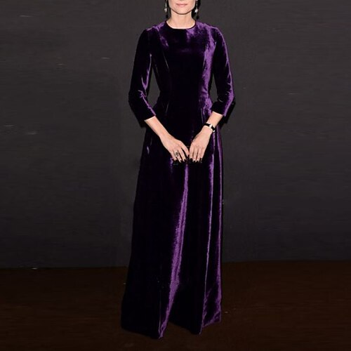 

Sheath / Column Evening Dresses Minimalist Dress Wedding Guest Floor Length 3/4 Length Sleeve Jewel Neck Velvet with Sleek Pure Color 2022