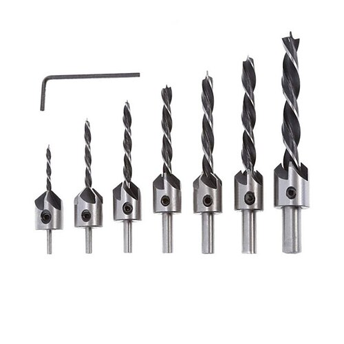 

8pcs 3-10mm Countersink Drill Bits Adjustable Allen Key Wood Round Shank Woodworking Drilling Tool