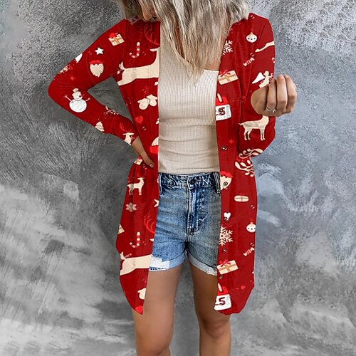 

Women's Blouse Shirt Shrugs Green Blue Light Green Snowman Christmas Tree Print Long Sleeve Christmas Weekend Streetwear Casual V Neck Long S / 3D Print