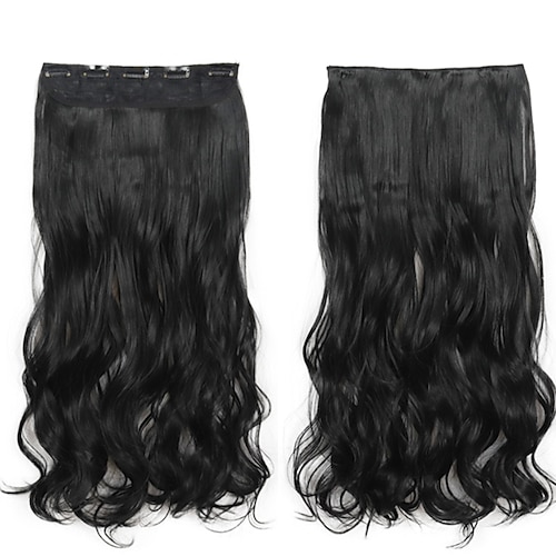 

120g 5 clips cheveux synthétiques longue vague d'eau clip dans les extensions de cheveux faux cheveux morceaux de cheveux noirs pour les femmes