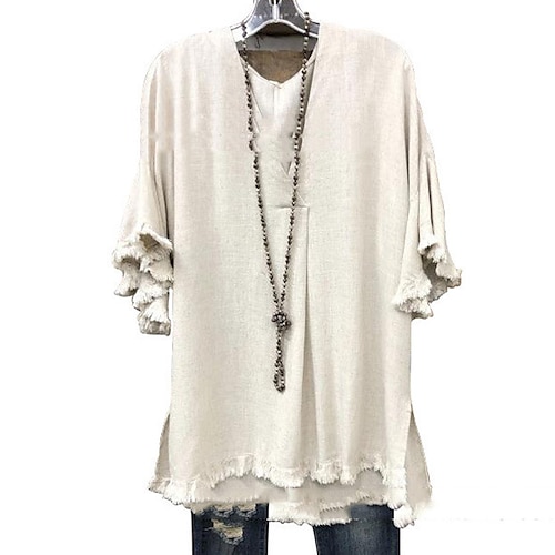 

Women's Plus Size Tops T shirt Tee Plain Tassel Half Sleeve V Neck Streetwear Daily Weekend Polyester Fall Spring White Black