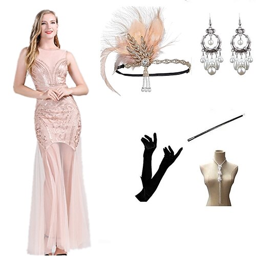 

Der große Gatsby Charleston Brüllen 20s 1920s Vintage inspiriert Cocktailkleid Vintage-Kleid Flapper Kleid Kleid Ballkleid Damen Pailletten Kostüm Jahrgang Cosplay Veranstaltung / Fest Ärmellos Kleid