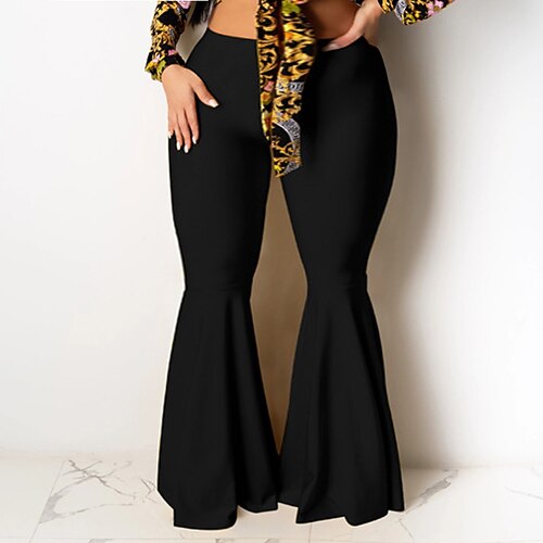 

Women's Plus Size Flare Pants Trousers Ruffle Solid Color Basic Fashion Formal Work Natural Full Length Winter Fall Green Black Blue L XL XXL 3XL 4XL