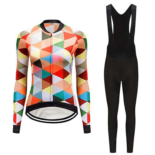 

21Grams Women's Cycling Jersey with Bib Tights Long Sleeve Mountain Bike MTB Road Bike Cycling Orange Bike Clothing Suit 3D Pad Breathable Quick Dry Moisture Wicking Back Pocket Polyester Spandex