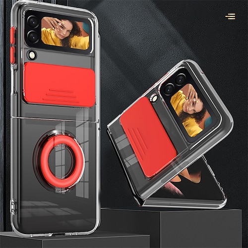 

Phone Case For Samsung Galaxy Back Cover Galaxy Z Flip 3 5G Shockproof with Windows Ring Holder Transparent TPU