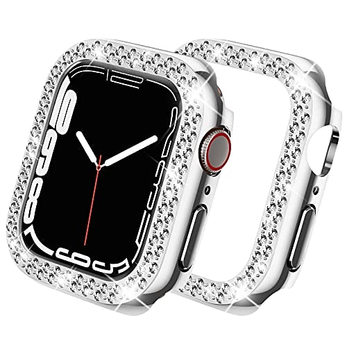 

compatible for apple watch 41mm 45mm case cover bumper , bling women girls protective cover dressy diamonds crystal bumper hard pc shockproof rhinestone case for iwatch 7 (silver, 45mm)