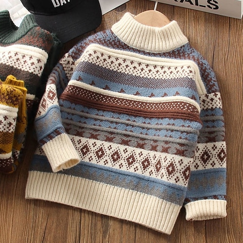 

Kids Boys Sweater Color Block Outdoor Long Sleeve Patchwork Active 2-8 Years Winter Green Blue Yellow