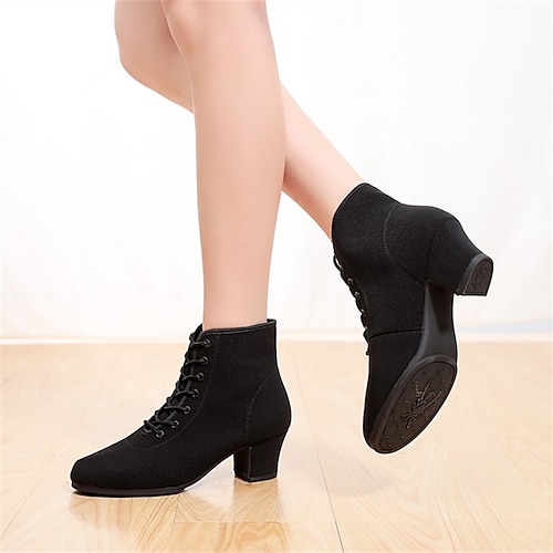 

Women's Dance Boots Party Performance Practice Ankle Boots Whole Bottom Lace-up Thick Heel Round Toe Adults' Black Red