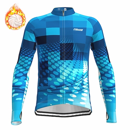 

21Grams Men's Cycling Jersey Long Sleeve Winter Bike Top with 3 Rear Pockets Mountain Bike MTB Road Bike Cycling Fleece Lining Warm Moisture Wicking Reflective Strips Blue Fleece Spandex Sports