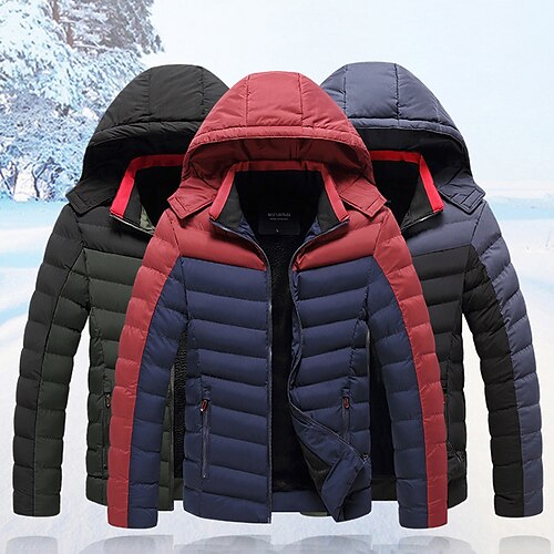 

Men's Hoodie Jacket Sports Puffer Jacket Hiking Down Jacket Down Winter Outdoor Thermal Warm Windproof Fleece Lining Lightweight Outerwear Winter Jacket Trench Coat Fishing Climbing Running Blue