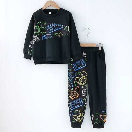 

2 Piezas Niños Chico Conjunto de Ropa Vestimenta Retazos Manga Larga Retazos Establecer Exterior Diario Confort Otoño Primavera 5-12 años Negro