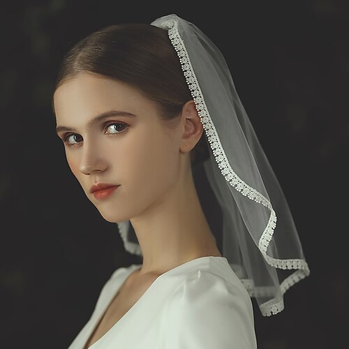 

One-tier Stylish / Cute Wedding Veil Elbow Veils with Solid Lace / Tulle