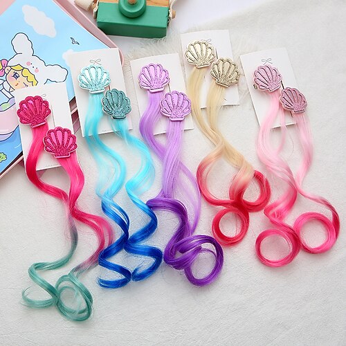 

Colored Hair Extensions for Girls 32cm Children's Wig Hair Clip Color Curly Hair Accessories Little Girls Braided Hair Headdress Mermaid Princess Shell Pair Clip Hairpin