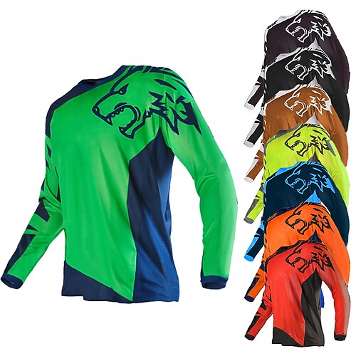

21Grams Men's Downhill Jersey Long Sleeve Mountain Bike MTB Road Bike Cycling Black Green Yellow Color Block Wolf Bike Spandex Polyester Breathable Quick Dry Moisture Wicking Sports Color Block Wolf