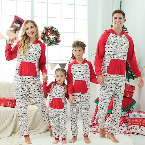 

Christmas Pajamas Ugly Family Set Striped Deer Christmas Tree Christmas Gifts Print White Long Sleeve Mom Dad and Me Active Matching Outfits Homes Fall Casual