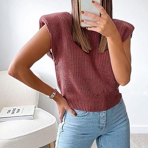 

Women's Jumper Knit Knitted Solid Color Turtleneck Stylish Casual Outdoor Home Winter Fall Purple Khaki S M L / Cotton / Sleeveless / Sweater / Cotton / Sleeveless