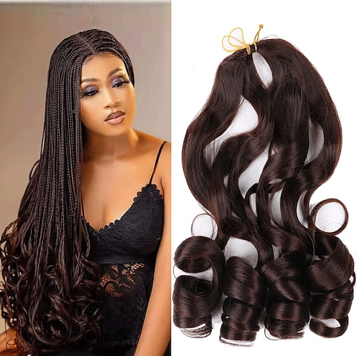 

Loose Wavy Braiding Hair 6 Pack French Curles Crochet braid hair 75g/pack Synthetic Hair Extensions Pre Stretched Bouncy Braiding Hair For Black Women 22inch 6packs