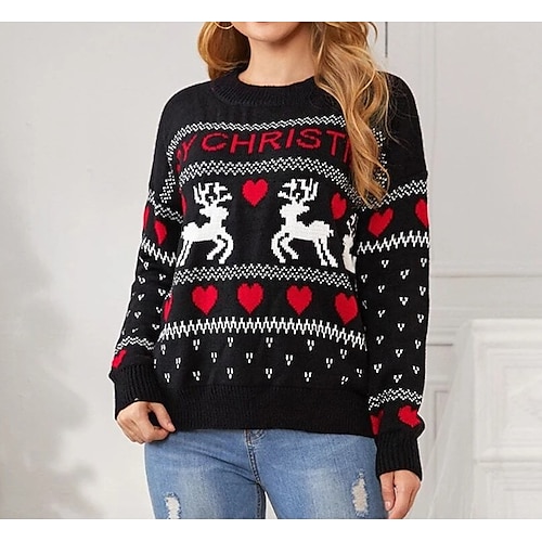 

Women's Ugly Christmas Sweater Pullover Sweater Jumper Knit Knitted Animal Turtleneck Stylish Casual Christmas Daily Winter Fall Black S M L / Long Sleeve / Weekend / Geometric / Regular Fit