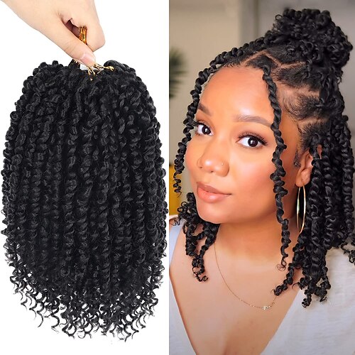 

8 Packs Passion Twist Crochet Hair 10 Inch Pre-twisted Short Crochet Passion Twist Hair Pre Looped Passion Twist Crochet Braids Bohemian Crochet Hair 1B 10inch 8packs