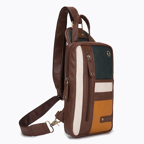 

retro men's pu leather sling shoulder bag trend men's casual chest bag shoulder messenger bag ipad bag