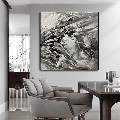 

Oil Painting Handmade Hand Painted Wall Art Abstract Art Black and White Gray Home Decoration Decor Stretched Frame Ready to Hang
