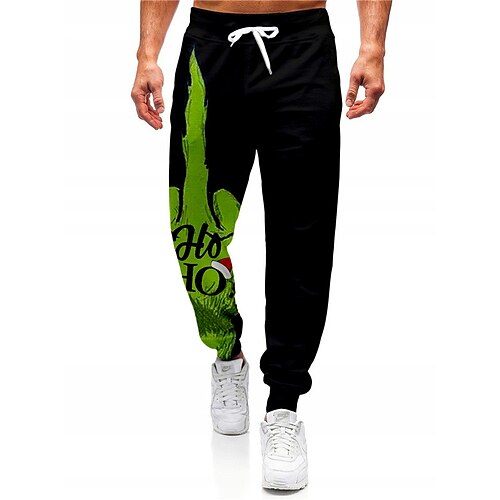 

Men's Christmas Pants Sweatpants Joggers Trousers Drawstring Elastic Waist Graphic Christmas Hand Outdoor Sports Full Length Casual Daily Designer Casual / Sporty Black Micro-elastic