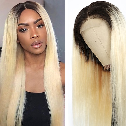 

150% 180% 13x4 Lace T1B/613 Ombre Blonde Lace Front Human Hair Wigs For Women Brazilian Remy Straight Pre Plucked