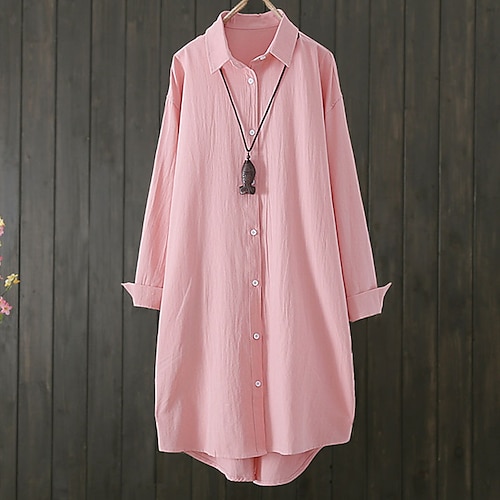 

Per donna Camicia Blusa Bianco Rosa Blu Liscio Pulsante Manica lunga Ufficio Giornaliero Essenziale Streetwear Informale Colletto Lungo Cotone L